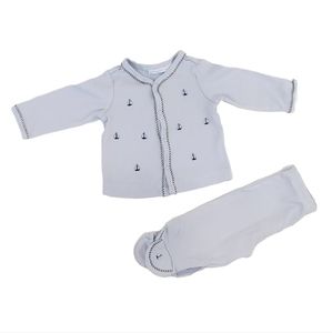 3-6 Months Blue Embroidered Sailboat Longsleeve Outfit Set